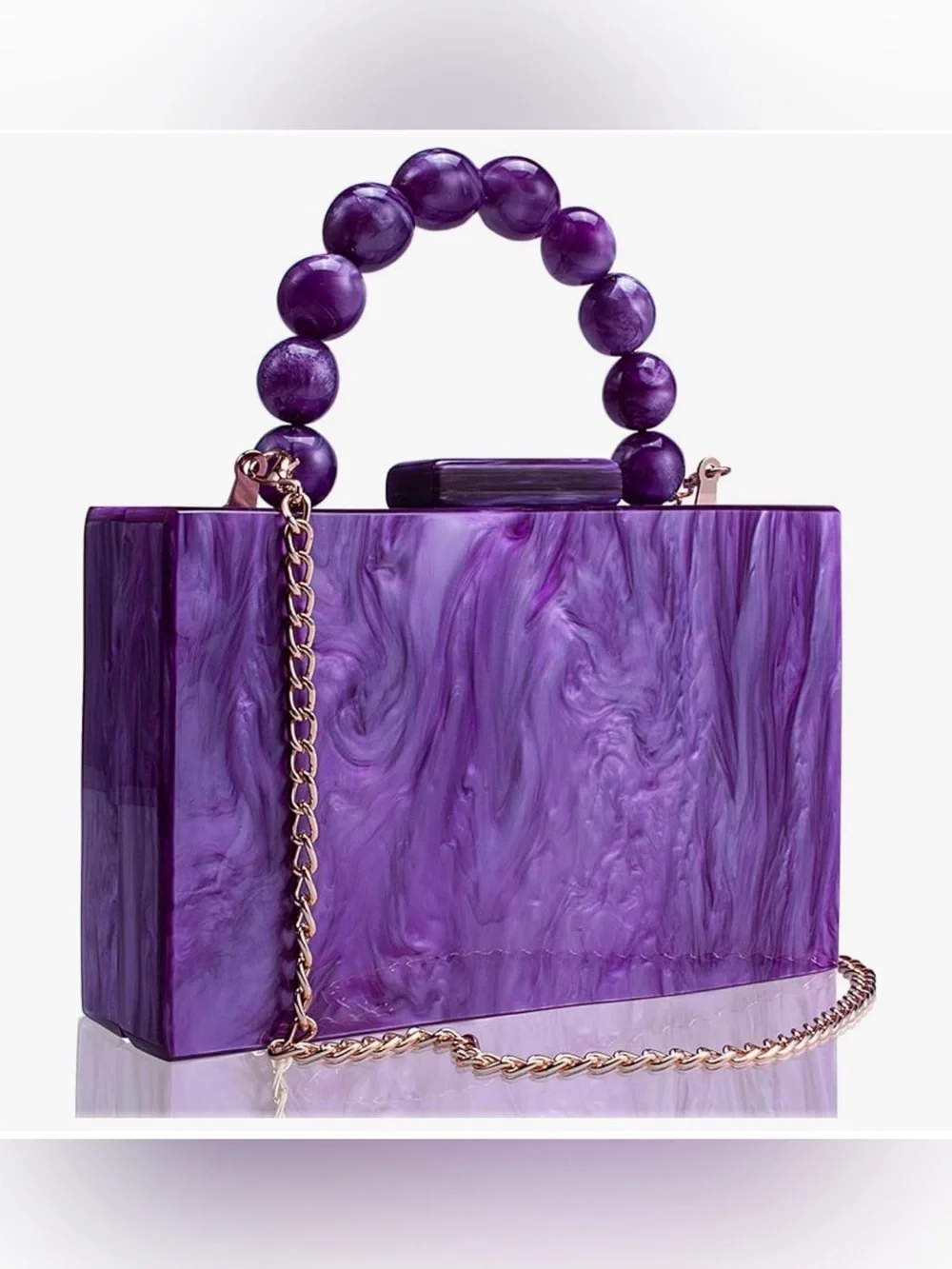 Purple Acrylic Evening Box Clutch with Beaded Handle